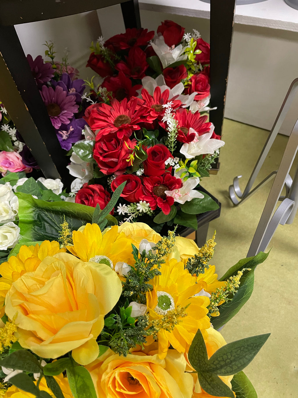 Graveside Artificial pot of flowers