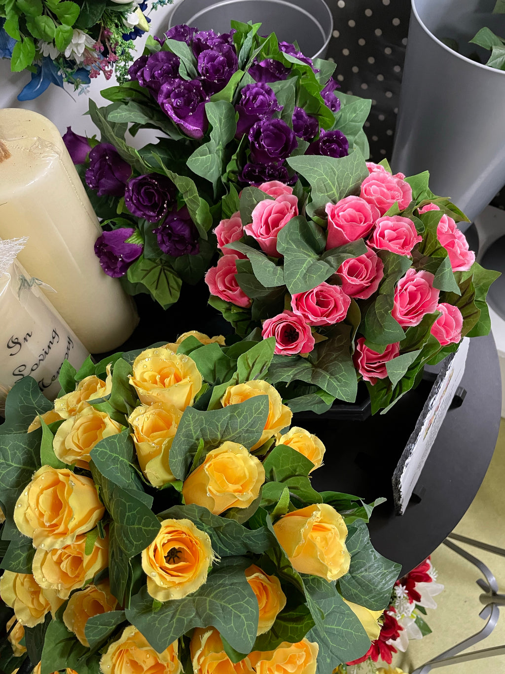 Graveside Artificial pot of flowers