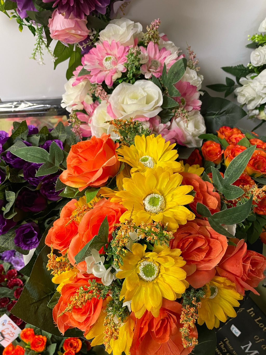 Graveside Artificial pot of flowers
