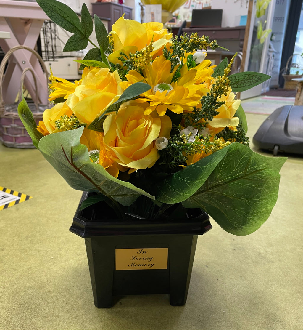Graveside Artificial pot of flowers