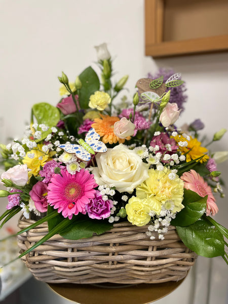 Basket filled with fresh flowers