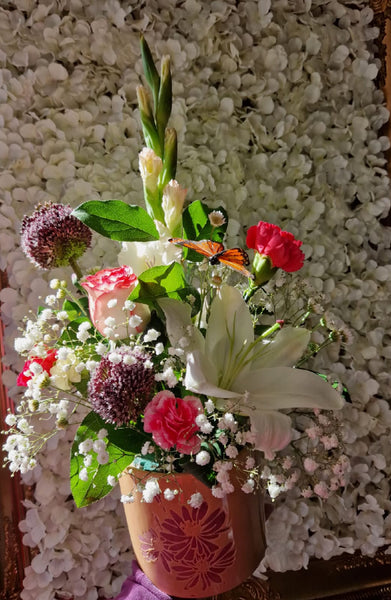 Beautiful plant pot filled with fresh flowers